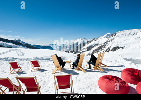 Regione di Jungfrau, Svizzera. Vista del ghiacciaio di Aletsch dal Jungfraujoch o superiore dell'Europa. Foto Stock