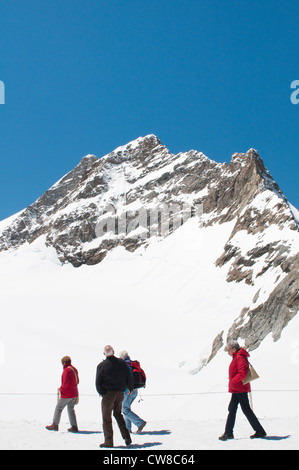 Regione di Jungfrau, Svizzera. Escursionismo Jungfrau dal picco Jungfraujoch o superiore dell'Europa. Foto Stock