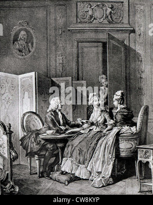 Incisione di Jean Moreau, chiamato Moreau il giovane, scena d amore Foto Stock