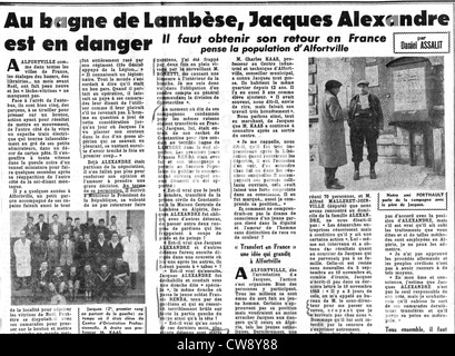 Articolo nel giornale "La Défense' relativi a Jacques Alexandre progetto di resistore Foto Stock