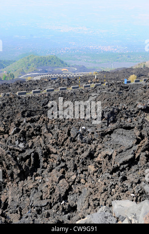 Mt. Etna Pietra Lavica Vulcano Taormina Sicilia Mare Mediterraneo Isola Foto Stock