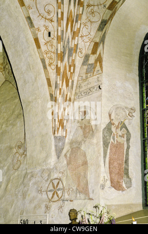 Carta murale all'interno del XV secolo la chiesa medievale di Santa Caterina in Raseborg (ex Karis), Finlandia Foto Stock