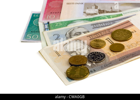 Il denaro della Repubblica estone su bianco Foto Stock
