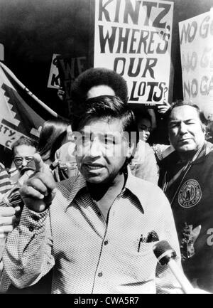 Cesar Chavez nella lotta per l'azienda agricola i diritti dei lavoratori, 1975. La cortesia: Archivi CSU/Everett Collection Foto Stock