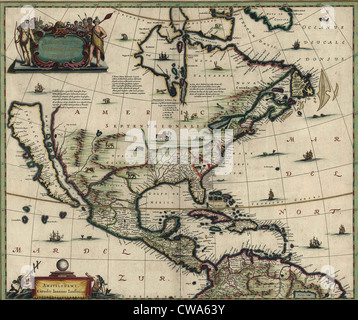 North American mappa creata nel 1652 che mostra la California come un'isola. Possedimenti spagnoli in Messico, America Centrale e Sud America Foto Stock