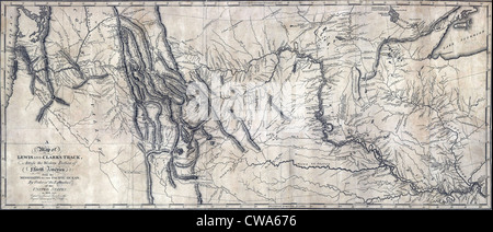 Una mappa di Lewis e Clark via, attraverso la porzione occidentale del Nord America dal Mississippi all'Oceano Pacifico, da un Foto Stock