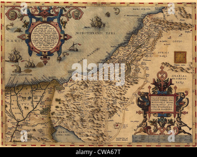 1570 mappa della Palestina, da Abraham Ortelius' Atlas, 'Theatrvm orbis terrarvm'(Epitome del teatro del Worlde). Foto Stock