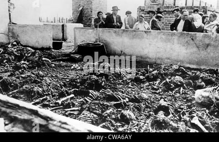 Il esumato corpi di prigionieri con la concentrazione di camp in Lublin, Polonia. Nazisti destinato a sbarazzarsi delle prove del Foto Stock