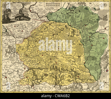 Xviii secolo mappa della Lituania, poi un "Commonwealth di due popoli' formata nel 1569 con la Polonia per contrastare il potere della Russia. Foto Stock