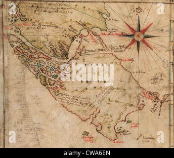 1630 mappa di stretto di Magellano, sulla punta meridionale del Sud America, fu scoperto nel 1530 da Ferdinando Magellano. Foto Stock