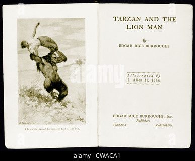 Tarzan e il leone uomo, 1934 da Edgar Rice Burroughs (1875-1950), l'autore americano. Pagina titolo con illustrazione di un Foto Stock