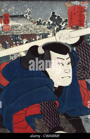 Xilografia giapponese da Kuniyoshi Utagawa (1798-1861) dell'attore Miyamoto Musashi. 1852. Foto Stock