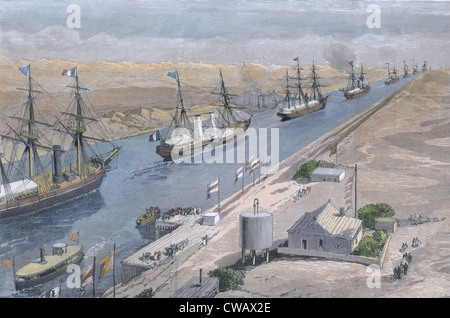Apertura del Canale di Suez su nov. 17, 1869. Su invito del Khedive Ismail, il francese Imperatrice Eugenie Imperial Foto Stock