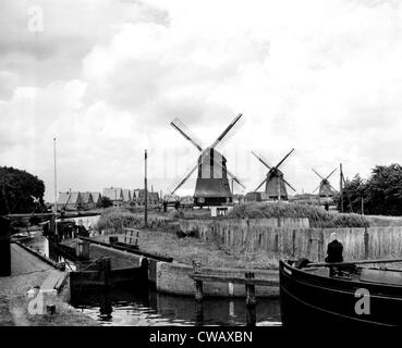 Questo sylvan Dutch country scena vicino a Alkmaar, Olanda, mostra uno dei piccoli canali che si diramano dal Grande Nord Foto Stock