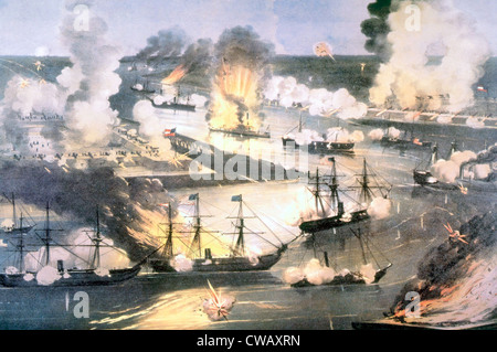 La splendida vittoria navale sul fiume Mississippi, litografia da Currier & Ives, 1862 Foto Stock