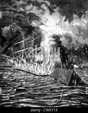 La battaglia di New Orleans, la USS Hartford sul fuoco, Aprile 1862 Foto Stock