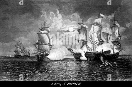 La battaglia tra il capitano John Paul Jones" la nave Bon Homme Richard e la fregata inglese Serapide, 23 Settembre 1779 Foto Stock