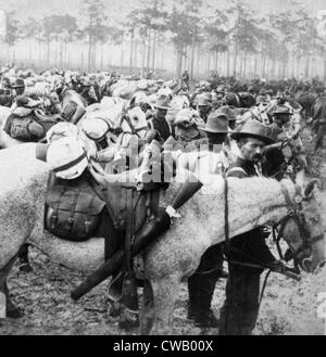 La spagnola guerra americana (April-August 1898), Troupe H dei piloti ruvida a Cuba, 1898. Albume fotografia stereo. Foto Stock