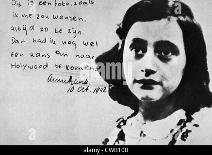 La casa di Anna Frank, fotografia inscritto con la sua voglia di andare a Hollywood, Ottobre 10, 1942 Foto Stock