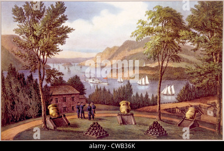 Il Fiume Hudson come visto dalla motivazione dell'U.S. Accademia Militare di West Point, Currier & Ives, 1862 Foto Stock