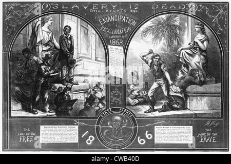 La schiavitù, due illustrazioni che mostrano uno slave viene venduto come punizione del crimine, prima che il Proclama di emancipazione e di un Foto Stock