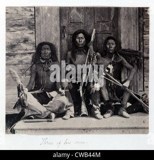 Tre nativi Indiani Americani, dettaglio dal dittico intitolato: "Garry Spokan chief e tre dei suoi uomini", fotografia, 1861. Foto Stock