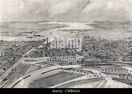 La Rhode Island. Vista della città di Provvidenza come visto dalla cupola del nuovo Stato House. Disegnata da M. D. Mason, pubblicato in Foto Stock