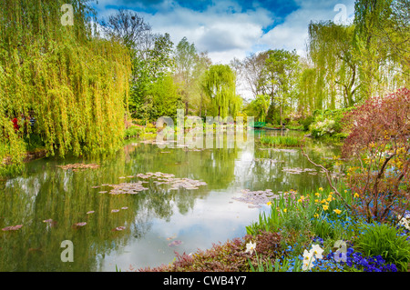 Monet, giardino di fiori; Giverny; Normandia; Francia; Eure; Europa; molla; i tulipani Foto Stock