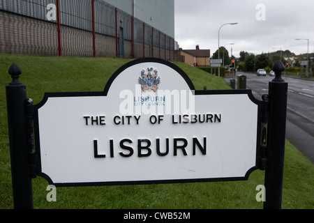 Segno per la città di Lisburn Irlanda del Nord Regno Unito Foto Stock