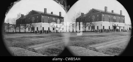 La guerra civile, Old Capitol prigione, prima strada e strade, Washington DC, fotografia stereo, 1860-1865. Foto Stock