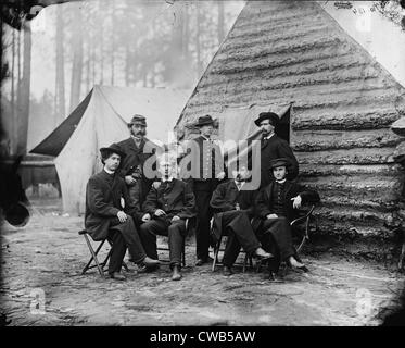 La guerra civile, impiegati a esercito del Potomac sede, stazione di Brandy, Virginia, fotografia, febbraio 1864. Foto Stock