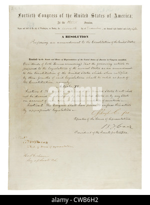 Quindicesima modifica per gli Stati Uniti Costituzione: diritti di voto (1870)approvata dal Congresso, 26 febbraio 1869 e ratificato il 3 febbraio Foto Stock