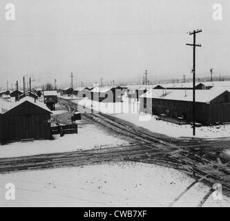 La II Guerra Mondiale, tempesta di neve, Manzanar Relocation Center, California. fotografia di Ansel Adams. 1943 Foto Stock