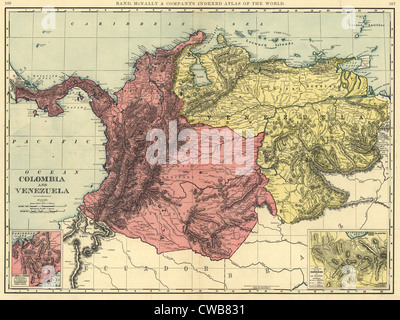 Mappa di Colombia e Venezuela, ca. 1898 Foto Stock