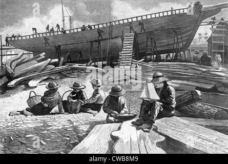 Nave-building, Gloucester Harbor, MA. disegnato da Winslow Homer, 1873 Foto Stock