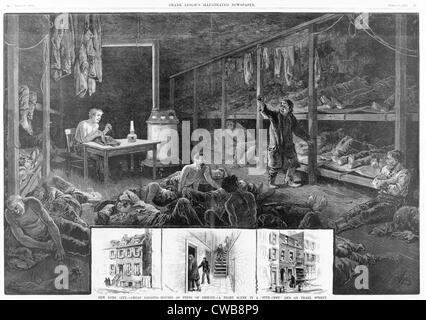 New York City - alloggi economici-case come nidi di malattia - una scena notturna in un "cinque-cento' den in Pearl Street. 1882 Foto Stock