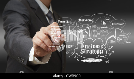 Business man mano che scrive la strategia aziendale concept Foto Stock
