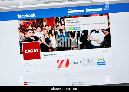 Facebook sito web Zagat Ristorante - La guida delle valutazioni e recensioni Foto Stock