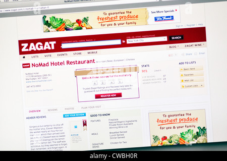Sito web Zagat Ristorante - La guida delle valutazioni e recensioni Foto Stock