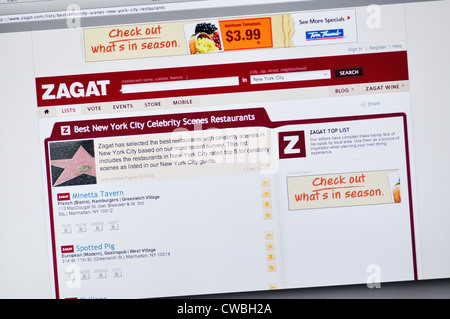 Sito web Zagat Ristorante - La guida delle valutazioni e recensioni Foto Stock