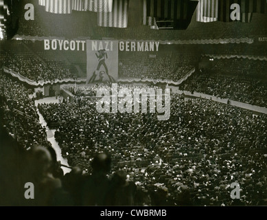 Massive anti-nazisti dimostrazione appelli al boicottaggio della Germania nazista in Madison Square Garden di New York City, 15 marzo 1937. Foto Stock