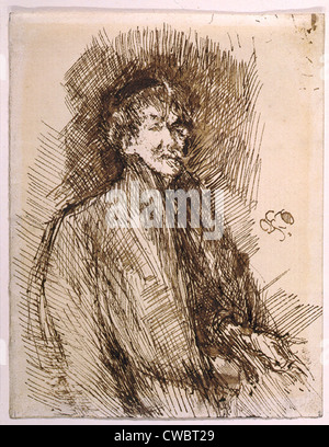 James McNeill Whistler (1834-1903), Self-portrait disegnato nella sua astrazione stile impressionista. Ca. 1899. Foto Stock