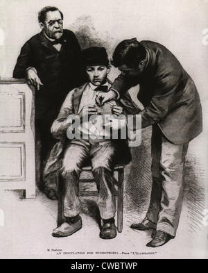 Rabbia (idrofobia) la vaccinazione somministrata a teenage Jean-Baptiste Jupille presso il laboratorio Pasteur, in ottobre 1885. Foto Stock