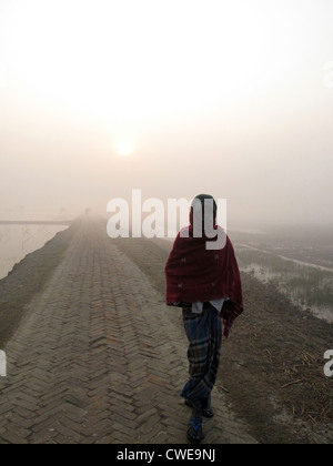 Un'alba mozzafiato che si affaccia sui fiumi più sacri dell'India. Gange delta in Sundarbans, Bengala Occidentale, India. Foto Stock