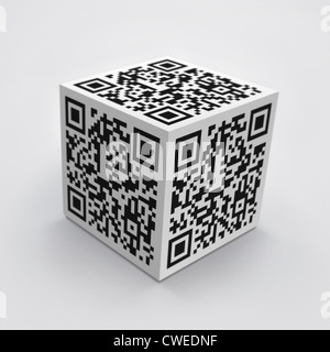 Cubo 3D con il codice QR Concetto di immagine. Foto Stock