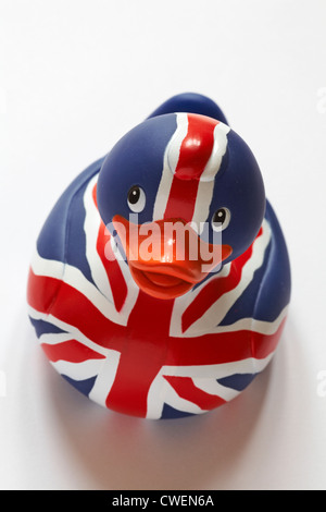 Divertimento Unione Jack rubber duck isolati su sfondo bianco Foto Stock