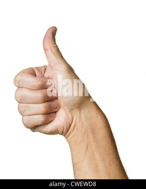 L'uomo facendo Thumbs up gesto in studio close up Foto Stock