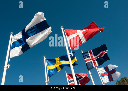 Consiglio nordico paesi bandiere bandiera del paese scandinavo Scandinavia vicini economia economia Svezia Finlandia Danimarca Norvegia un Foto Stock