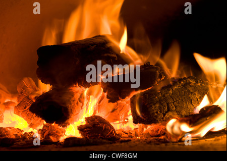 La combustione del legno in un forno a legna, Churchhaven, Western Cape, Sud Africa Foto Stock