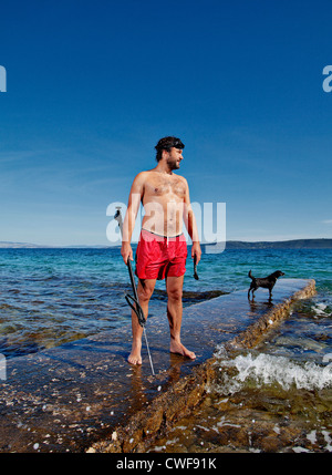 Pesca subacquea (arpione pesca) in Dalmazia, Croazia. Foto Stock